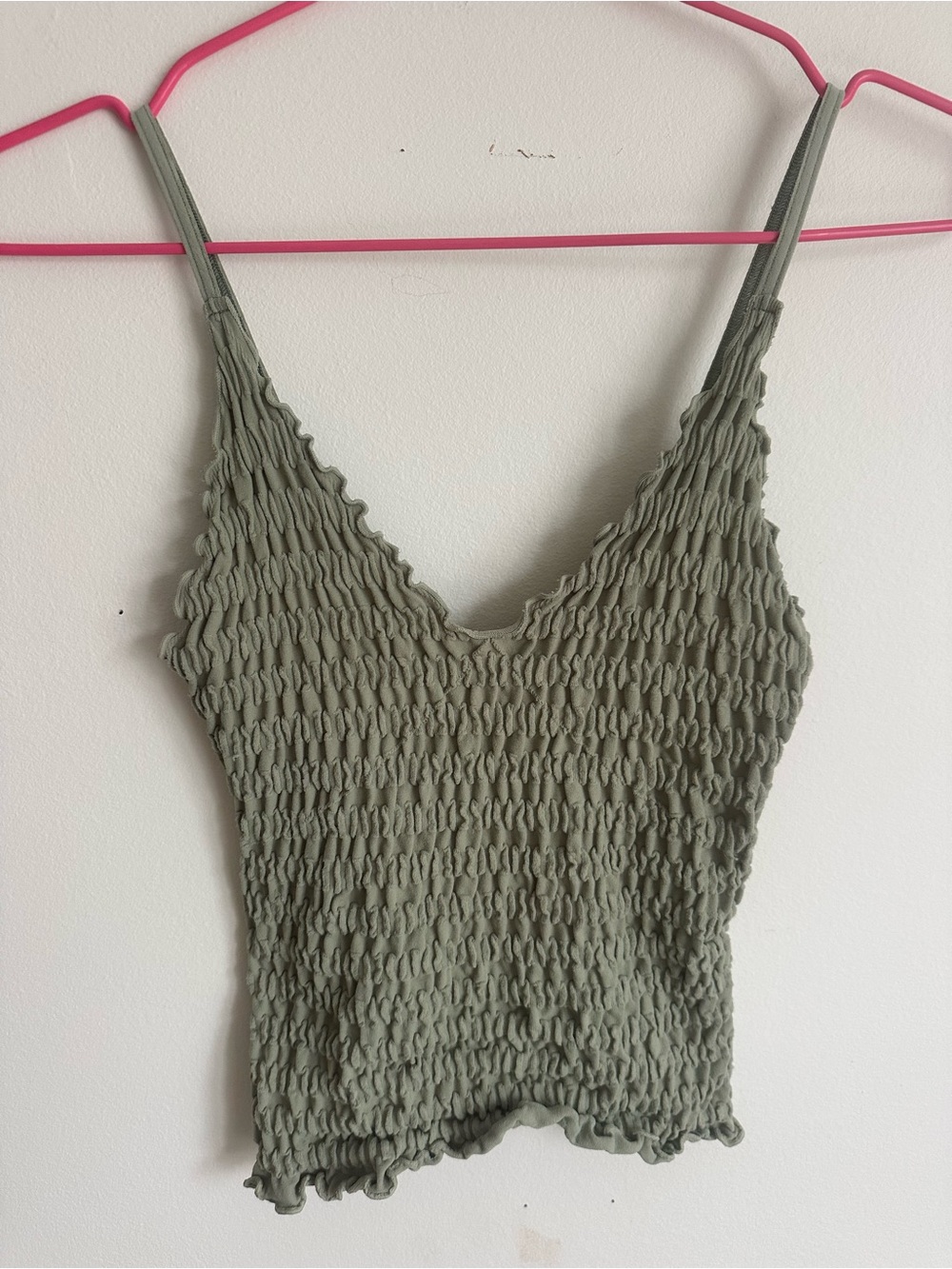 Free People Smocked Sage Green Tank Top